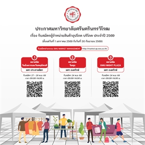 ประกาศรับสมัครผู้จำหน่ายสินค้าอุปโภค บริโภค ประจำปี 2569 ณ มหาวิทยาลัยศรีนครินทรวิโรฒ ประสานมิตร และ องครักษ์