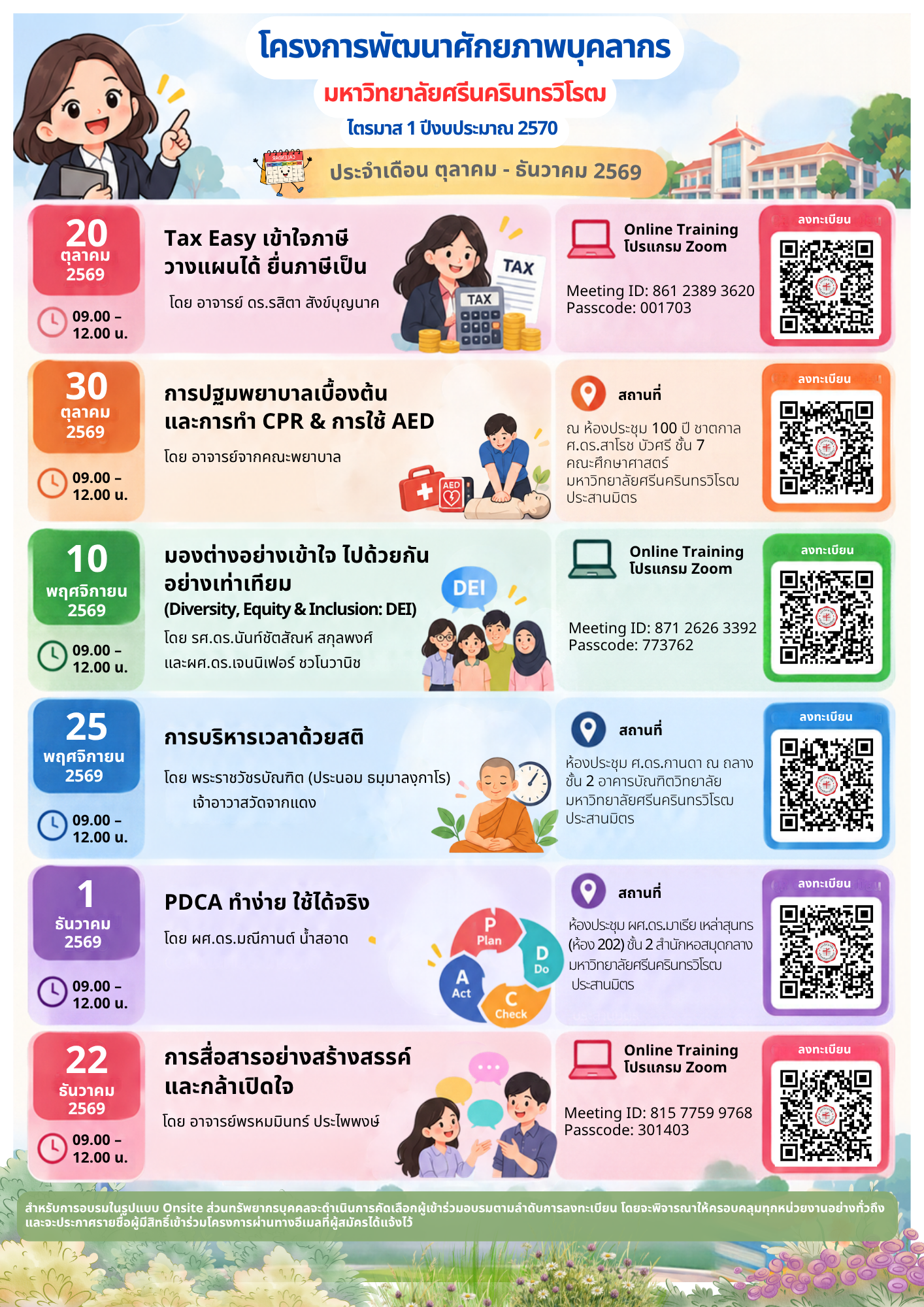 ขอเชิญบุคลากรเข้าร่วม โครงการพัฒนาศักยภาพบุคลากร ประจำเดือนตุลาคมถึงเดือนธันวาคม 2569